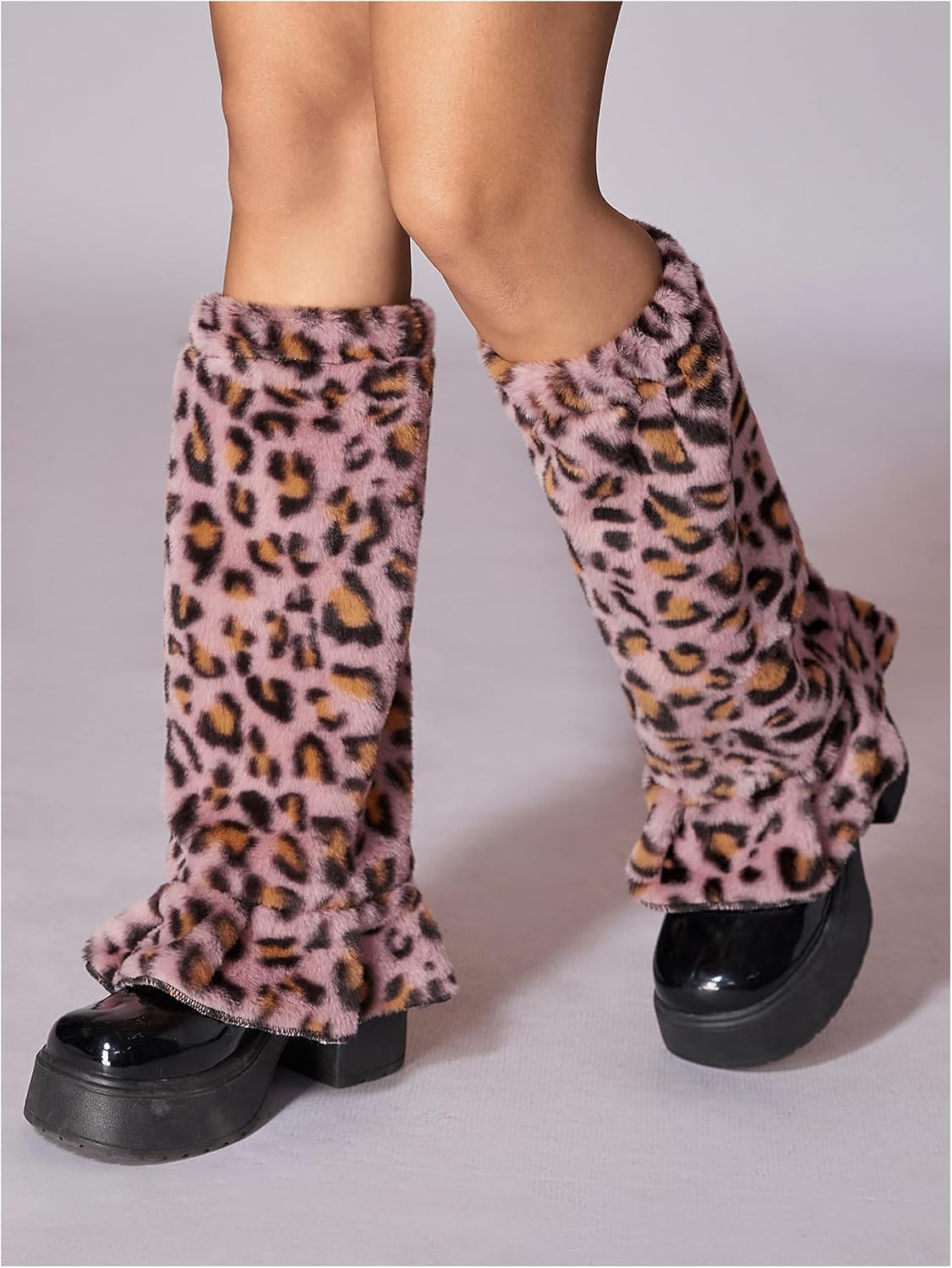 RoseSeek Women's 1 Pair Leopard Print Fuzzy Leg Warmers Y2K Furry Long Boot Cuffs Cover Cheetah Pile Leg Warmers image 3