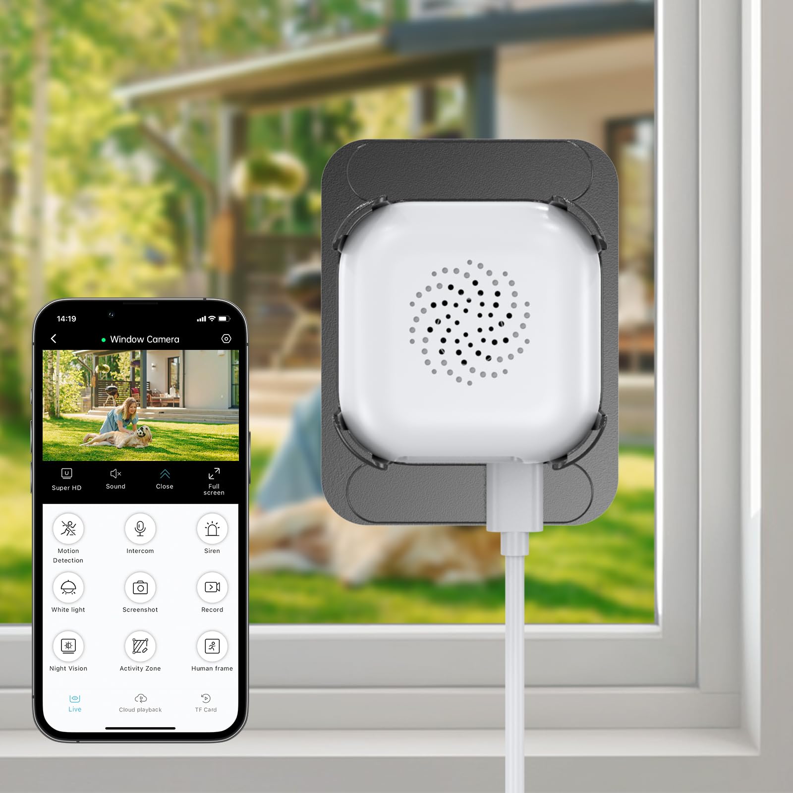 ANYQOO Cámara de Seguridad, cámara Interior de 3 MP 2K, cámara de Ventana WiFi de 2.4 GHz y 5 GHz para el hogar, visión Nocturna a Color, detección de Movimiento, grabación 24/7, fácil de Instalar