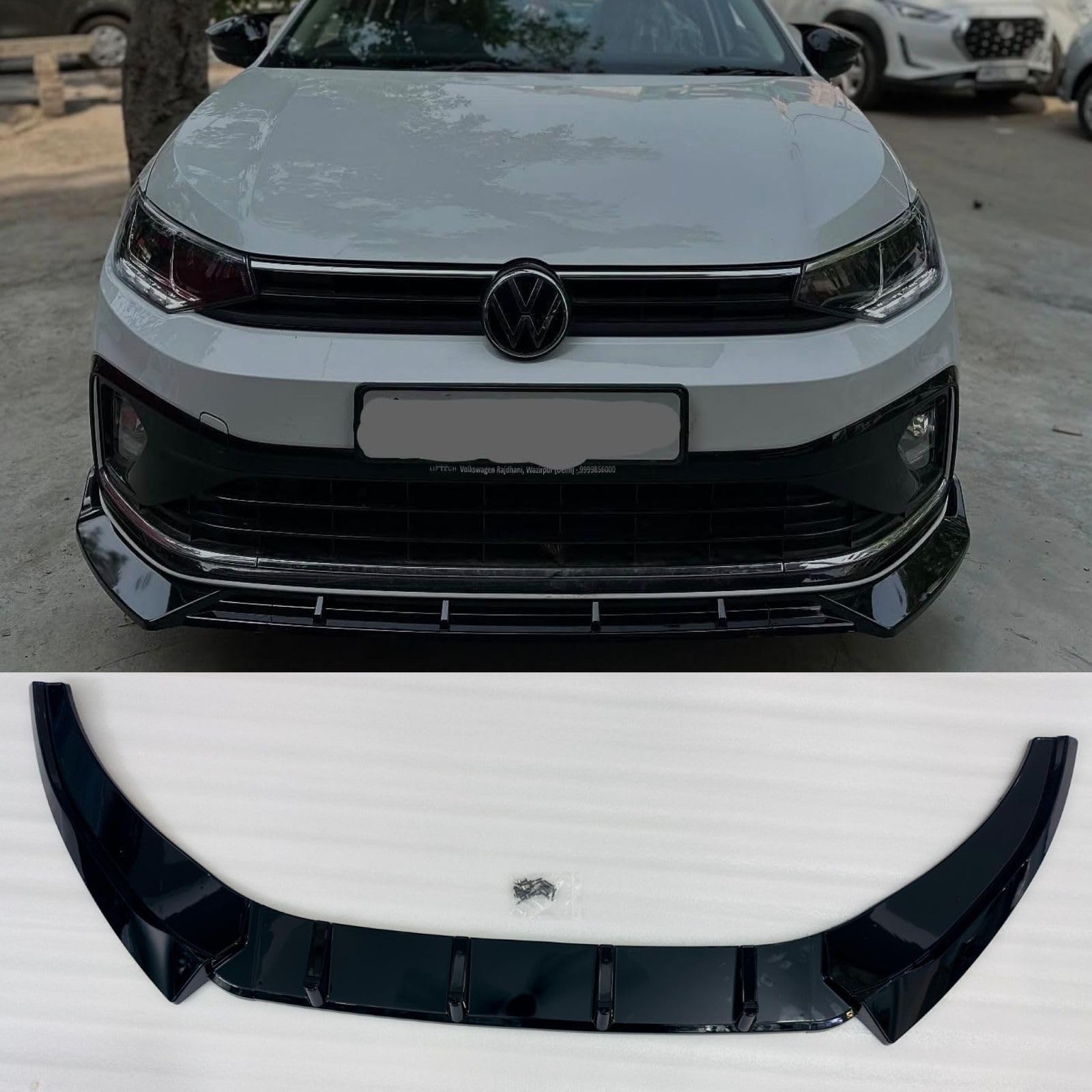 Glossy Black Virtus 3PC Front Bumper Splitter Car Front Lip Chin Bumper Body Styling Kit Front Bumper Lip Splitter for Protection.