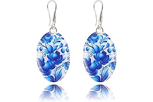 Handmade Flower Oval Round Dangle Earrings Jewelry for Women