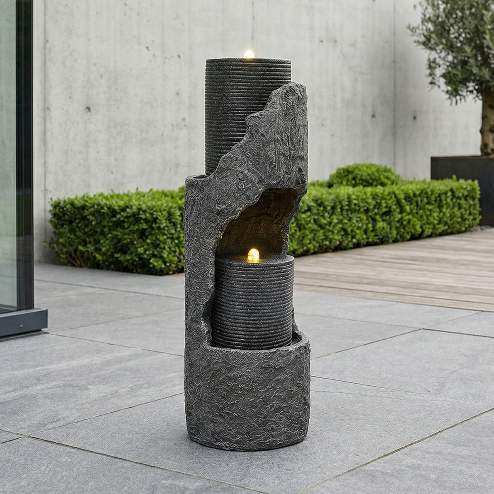 KOMHTOM Fontaine de Jardin avec Pompe à Eau, Enveloppe en Pierre Artificielle, Fontaine d'intérieur pour Jardins et Terrasses (Gris-D)