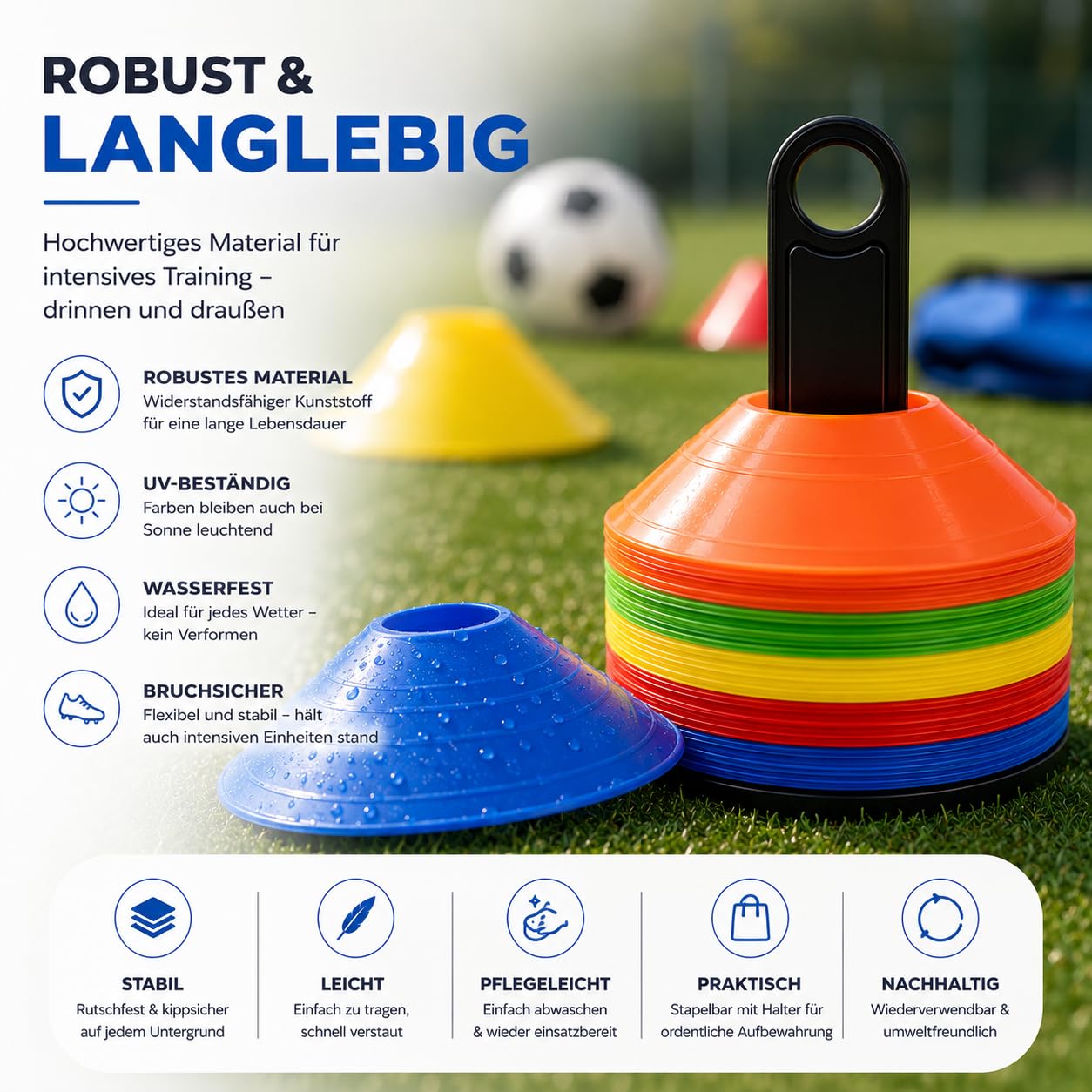 20 cônes de marquage colorés, Accessoires pour l'entraînement de Football et de Slalom - Accessoires d'entraînement en extérieur