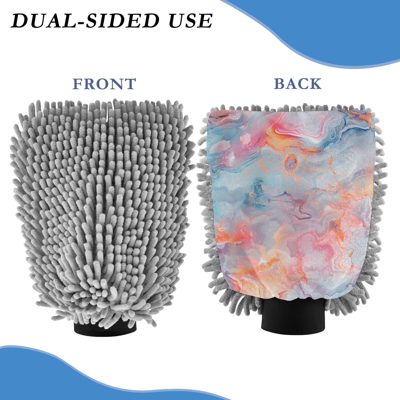 IOACIY Absorbent Microfiber Car Wash Drying Mitts, 2 Pack, Scratch-Free & Lint-Free, Rich Foam, Highly Absorbent, Double Sided, Wash Mitt Perfect for Car Washing, L, Marble (2)