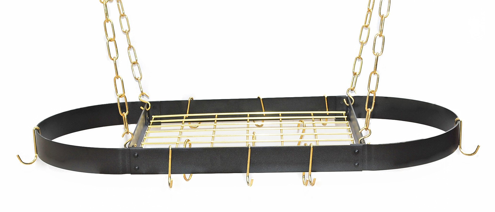 Oval Hanging Pot Rack Finish: Black/Brass