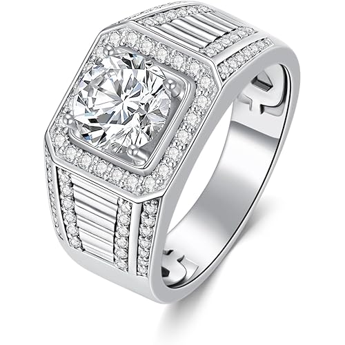 1-3CT Moissanite Rings for Men Personalized 10K/14K/18K White/Rose/Yellow Gold or Sterling Silver Solitaire Engagement Ring D Color VVS1 Clarity Round Cut Moissanite Pinky Ring