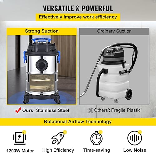 Miniatura 5 de VEVOR Extractor de polvo filtro HEPA húmedo y seco de 65 galones limpieza automática del polvo aspiradora de motor potente de 1200 W aspiradora de