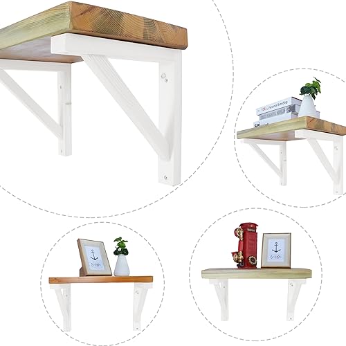 Miniatura 5 de Paquete de 2 soportes de estante de madera triangulares de madera para aplique de tablón, lámpara colgante, soporte decorativo de madera para