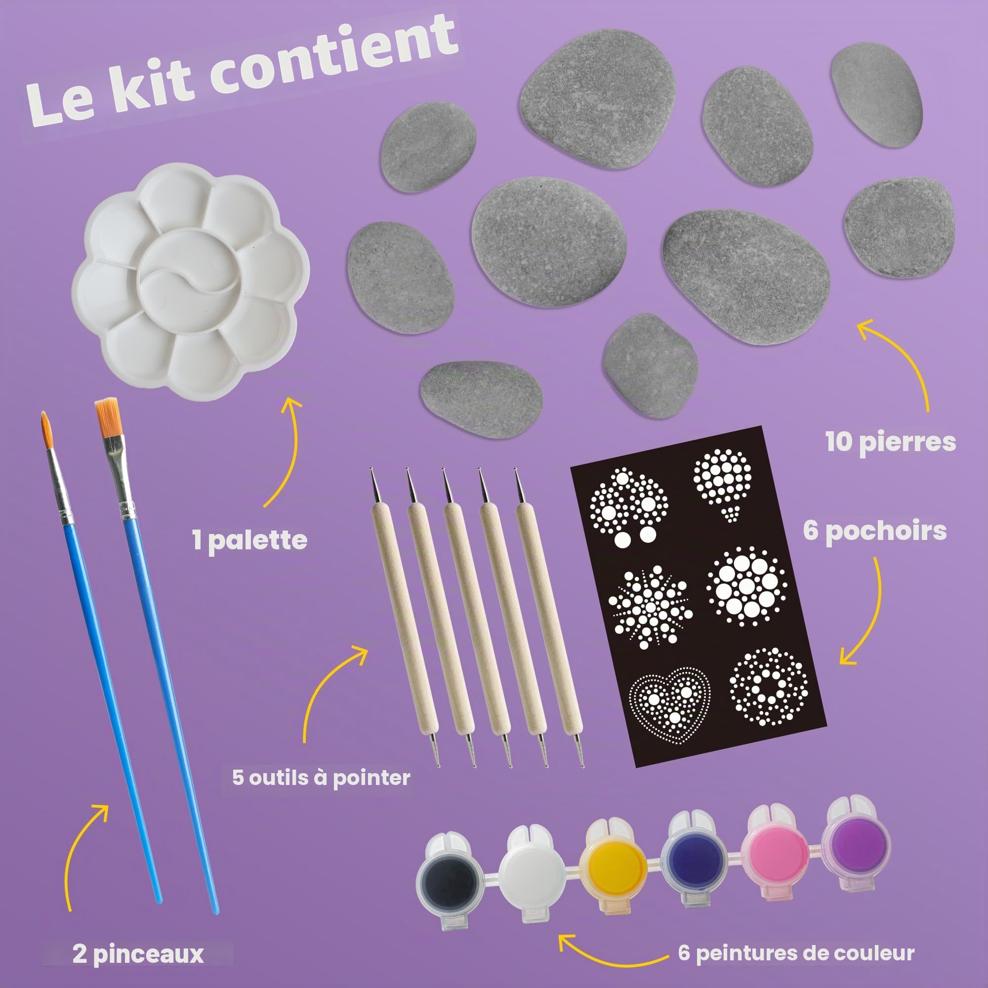 Piano Potato 10 Pièces Set de Pierres Mandala à Peindre pour Enfants, Kit de Bricolage pour Enfants à Partir de 6 Ans, Cadeau d'Anniversaire pour Filles & Garçons de 6-12 Ans