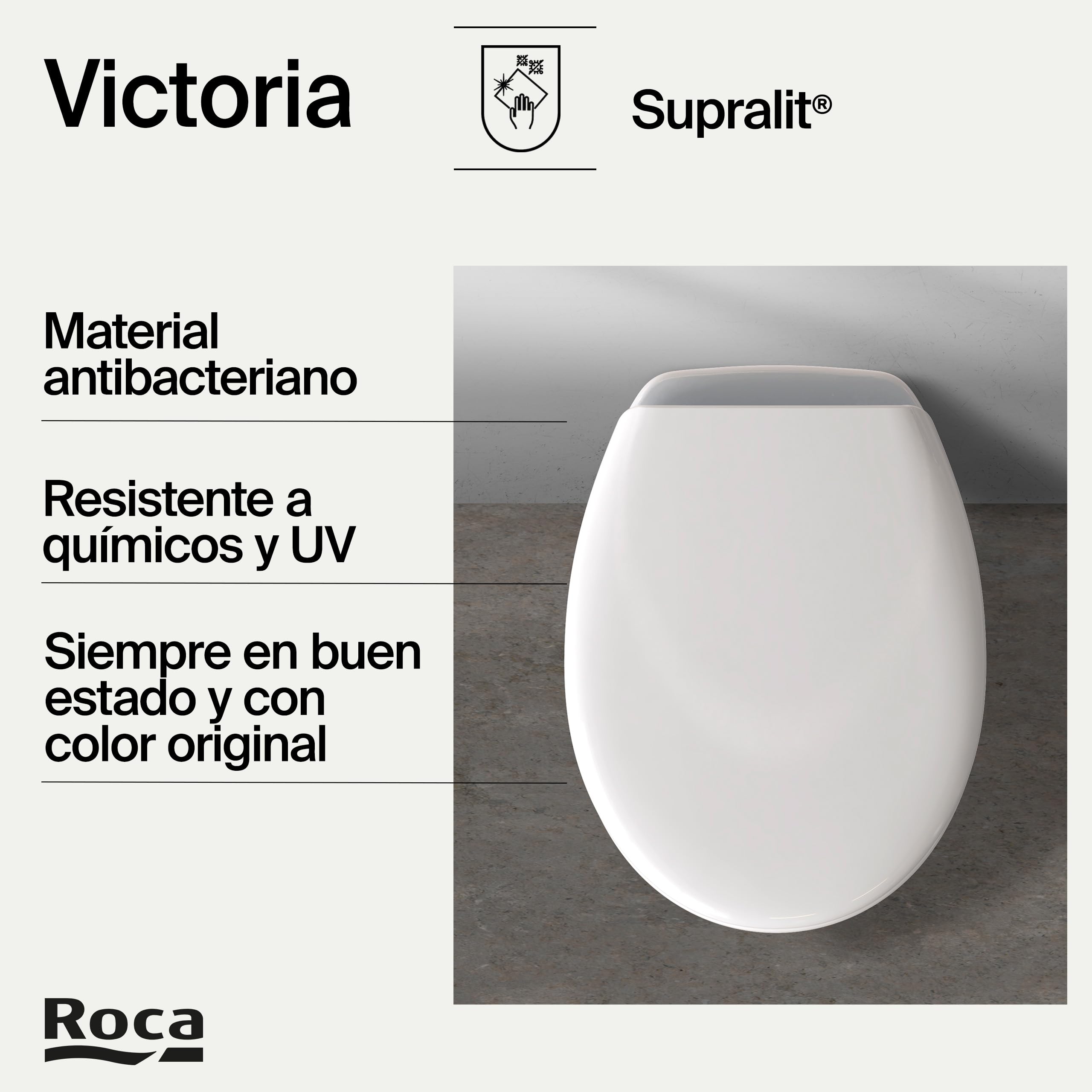Roca Victoria - Tapa y asiento de Supralit para inodoro con caída amortiguada, tapadera de WC original con ajuste perfecto, recambio de tapa de váter resistente, blanco, A801B6200B