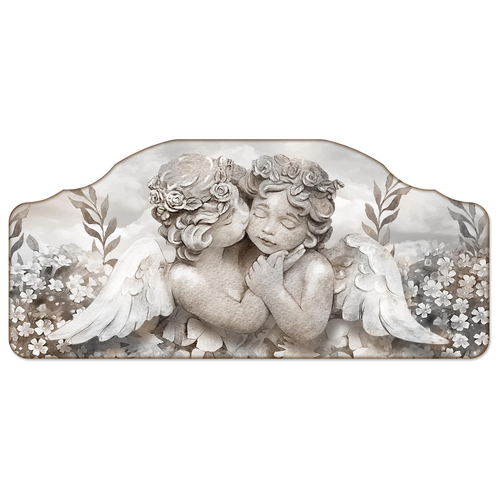 Lupia - Quadro camera da letto CAPEZZALE moderno 50x100 cm ANGELS IN FLOWERS MIX, Angeli, Stampa su legno Amorini, Artigianale, Made in Italy, soggiorno