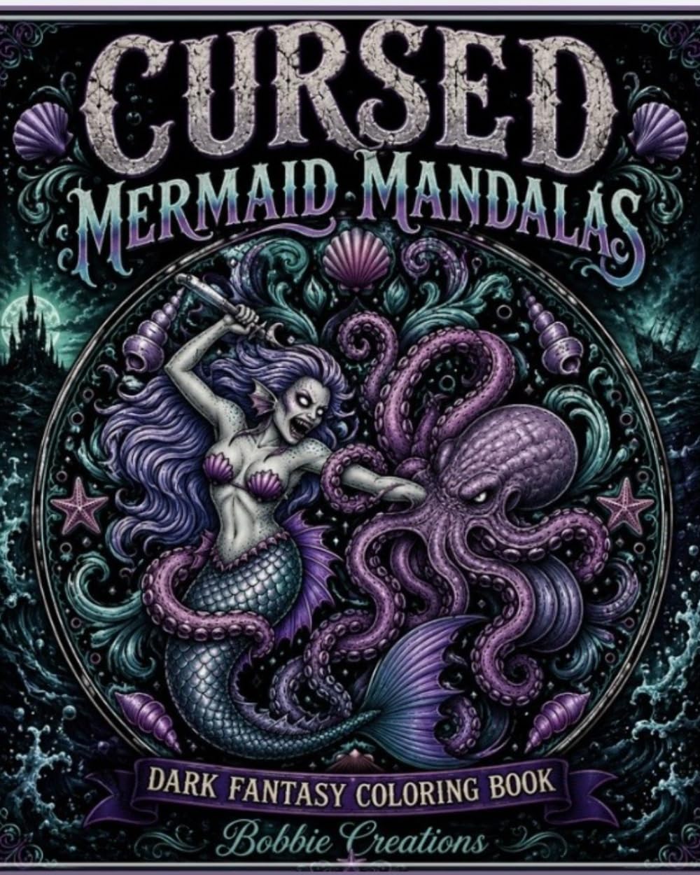 Cursed Mermaid Mandalas Dark Fantasy Coloring Book for Adults Featuring Gothic Mermaids, Sea Monsters & Intricate Ocean Designs