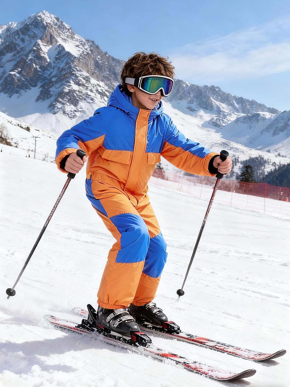 Haloumoning Boys One Piece Snowsuit Kids Hooded Waterproof Insulated Ski Suit Coveralls 5-14 Years