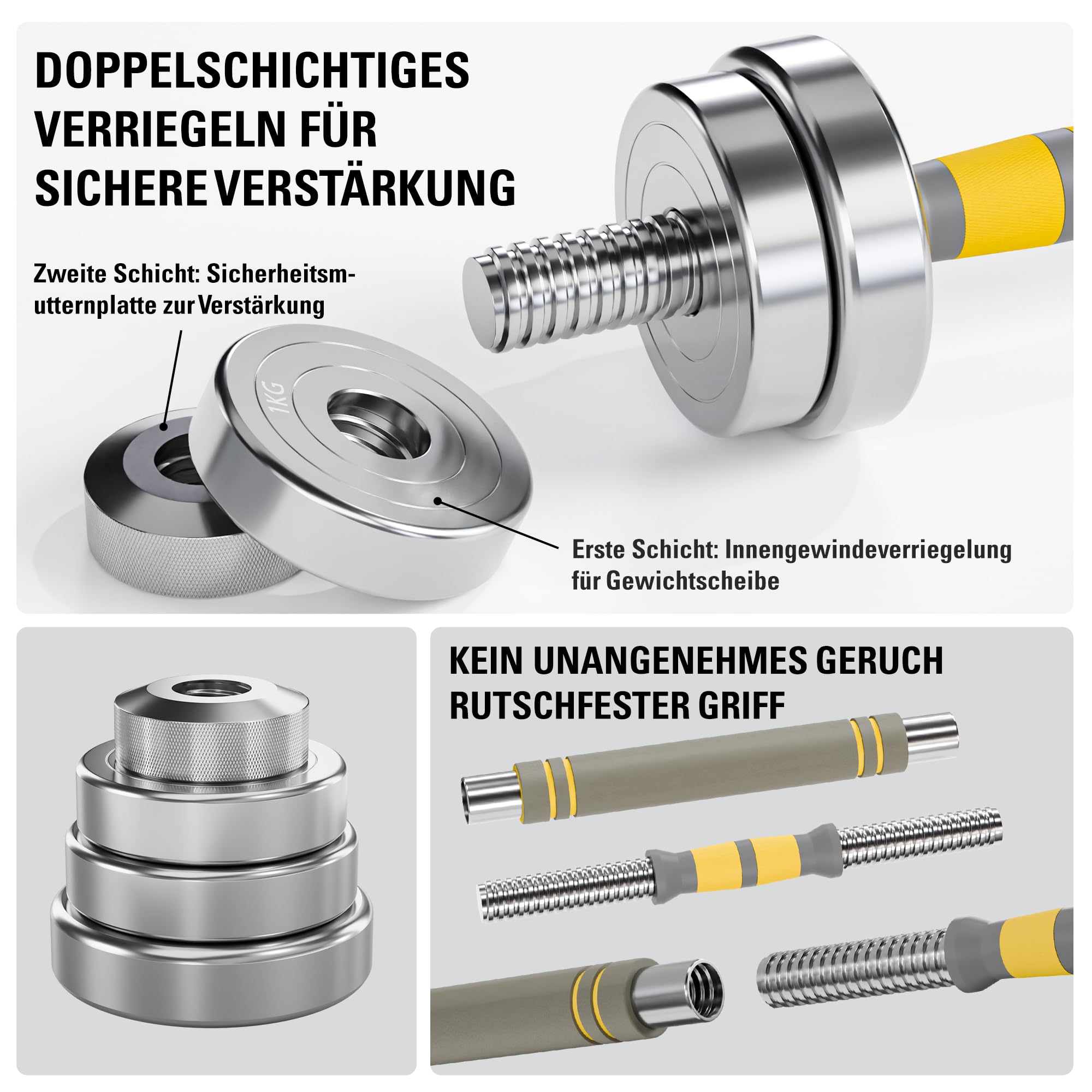 Verstellbare Stahl Hanteln Set 2er 20KG/30KG, 2-in-1 Kurzhantel & Langhantel mit Verbindungsstange und 2 Hantelhalter, Fitness Gewichte für Heim Gym Krafttraining Männer & Frauen