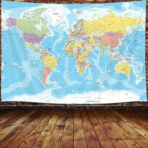 Tapiz de mapa, tapiz vintage de distribución geográfica, mapa del mundo para colgar en la pared, póster educativo azul del Atlas histórico de mapa disponible en Yaxa Colombia