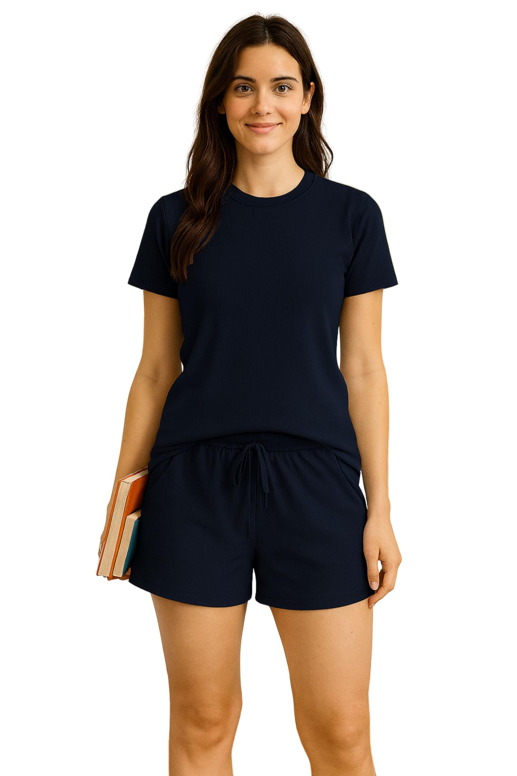 Women’s Co-Ord Set | Cotton Ribbed T-Shirt & Shorts Set | Casual Lounge Wear Outfit for Women | Comfortable Summer Wear Two Piece Set-picture-43