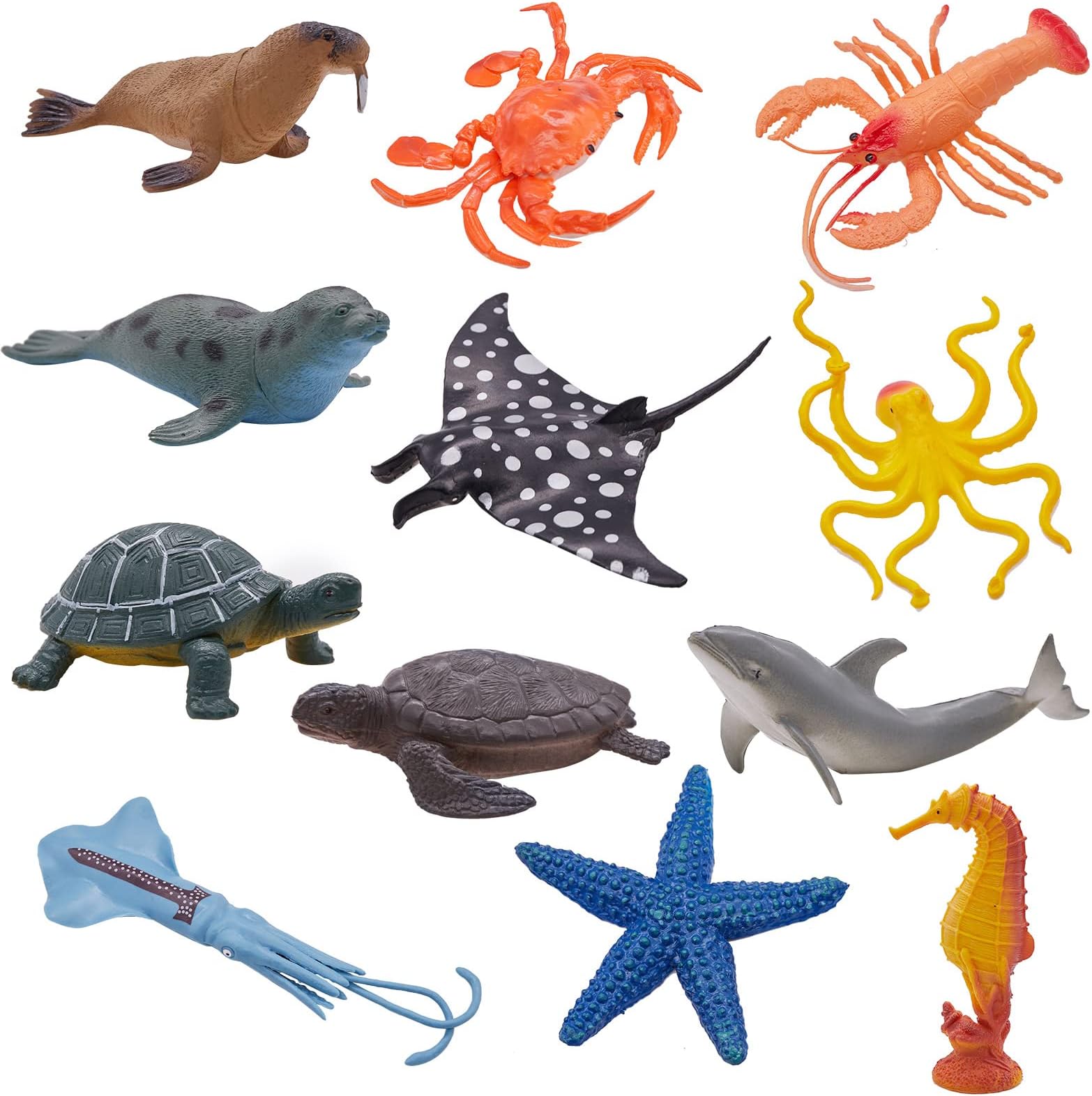 Kiddisie 12PCS Sea Animal Figures Toys Plastic Ocean Animals Figurines with Dolphin, Sea Turtle, Octopus, Starfish for Kids Toddler Party Supplies Cake Topper(12PCS Ocean Animal)