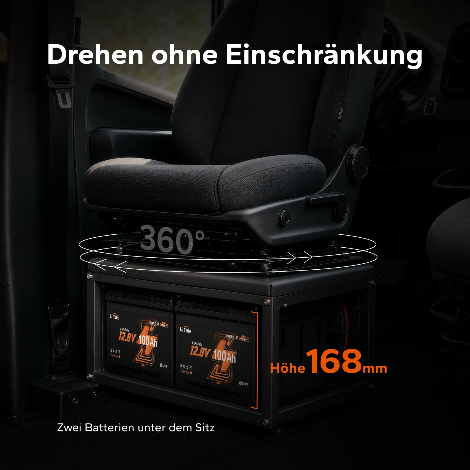 LiTime LiFePO4 12V 100Ah Bluetooth Lithium Batterie, H168 DIN H5 Untersitz-Akku mit 100A BMS & Niedrigtemperaturschutz 1280Wh Energie für Wohnmobil, Boot & Off-Grid Solaranlage