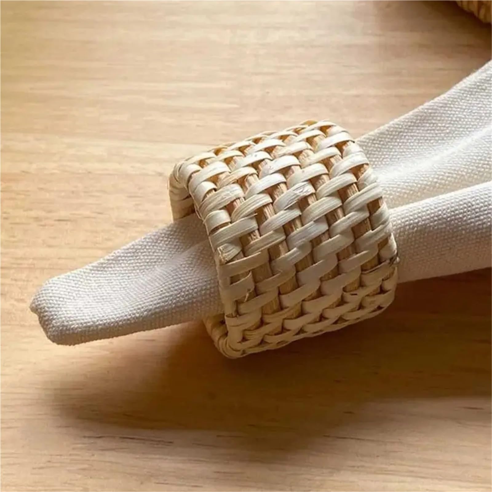 Portatovaglioli, 12 pezzi, realizzati a mano, in rattan, in legno, tinta unita, rustici, naturali, quadrati, decorazione per la tavola (cachi)
