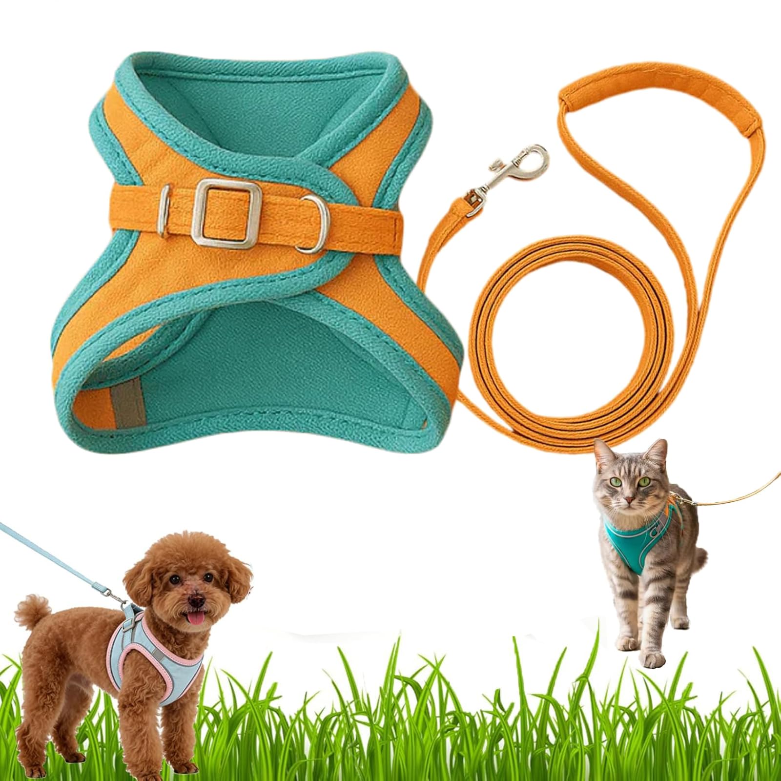 Escape-Proof Cat Harness and Leash Set, Soft Breathable Mesh Vest Style Cat Harness, Adjustable Step-In Cat Harness for Walking, Easy Wear Outdoor Harness for Small Medium Cats (Green, M)