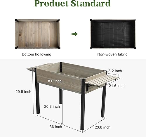 Miniatura 6 de Cama de jardín elevada, cajas de madera con patas de metal con estante de almacenamiento plegable, maceta elevada para cultivar hierbas frescas,