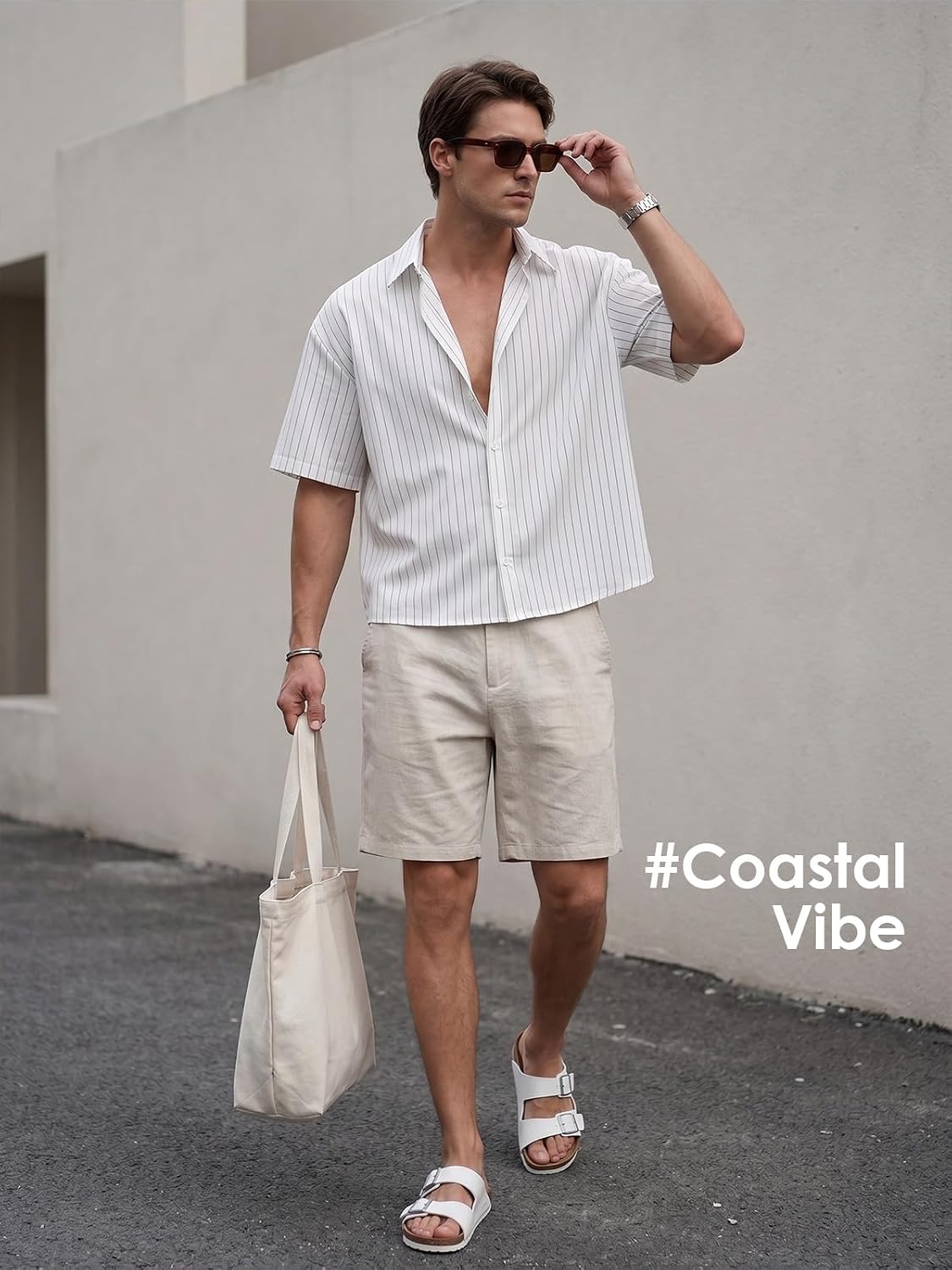HAWILAND Men's Cropped Button Up Shirt Oversized Striped Short Sleeve Casual Summer Streetwear Boxy Tees
