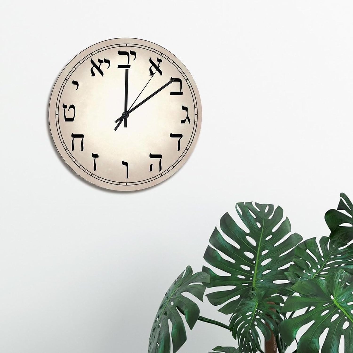 ArogGeld Hebrew Wall Clock 15 Inch Round Wall Clocks Battery Operated Quiet Non-Ticking Farmhouse Hanging Clock Modern Wall Decor for Bedroom Living Room Kitchen School Office