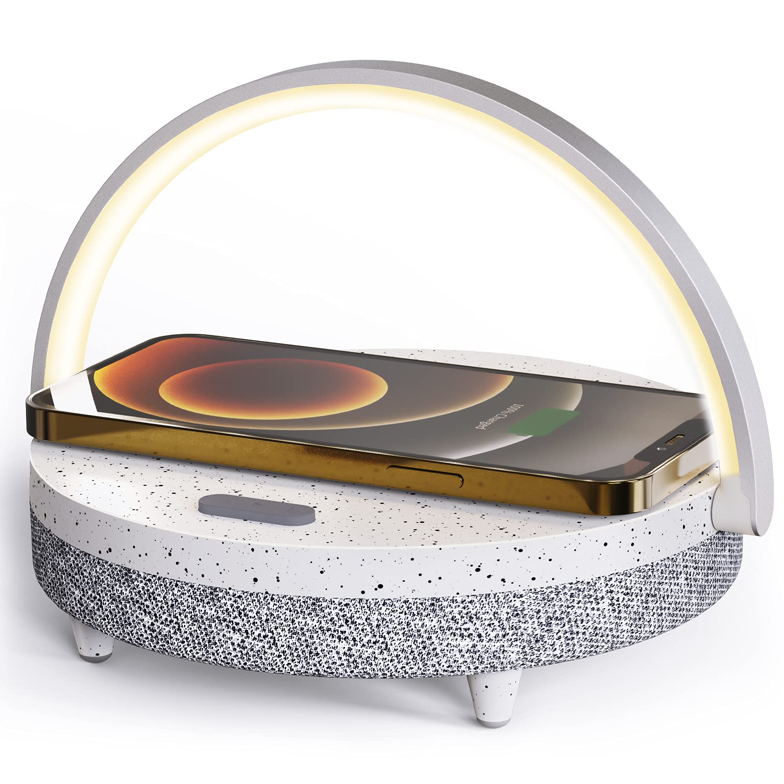 LED Night Light, EZVALO Music Bedside Lamp with Wireless Charger, 4 in 1 Touch Table Lamp, Portable Bluetooth Speaker, Phone Holder, Dimmable Wireless Charging Night Stand Lamp for Bedroom Living Room