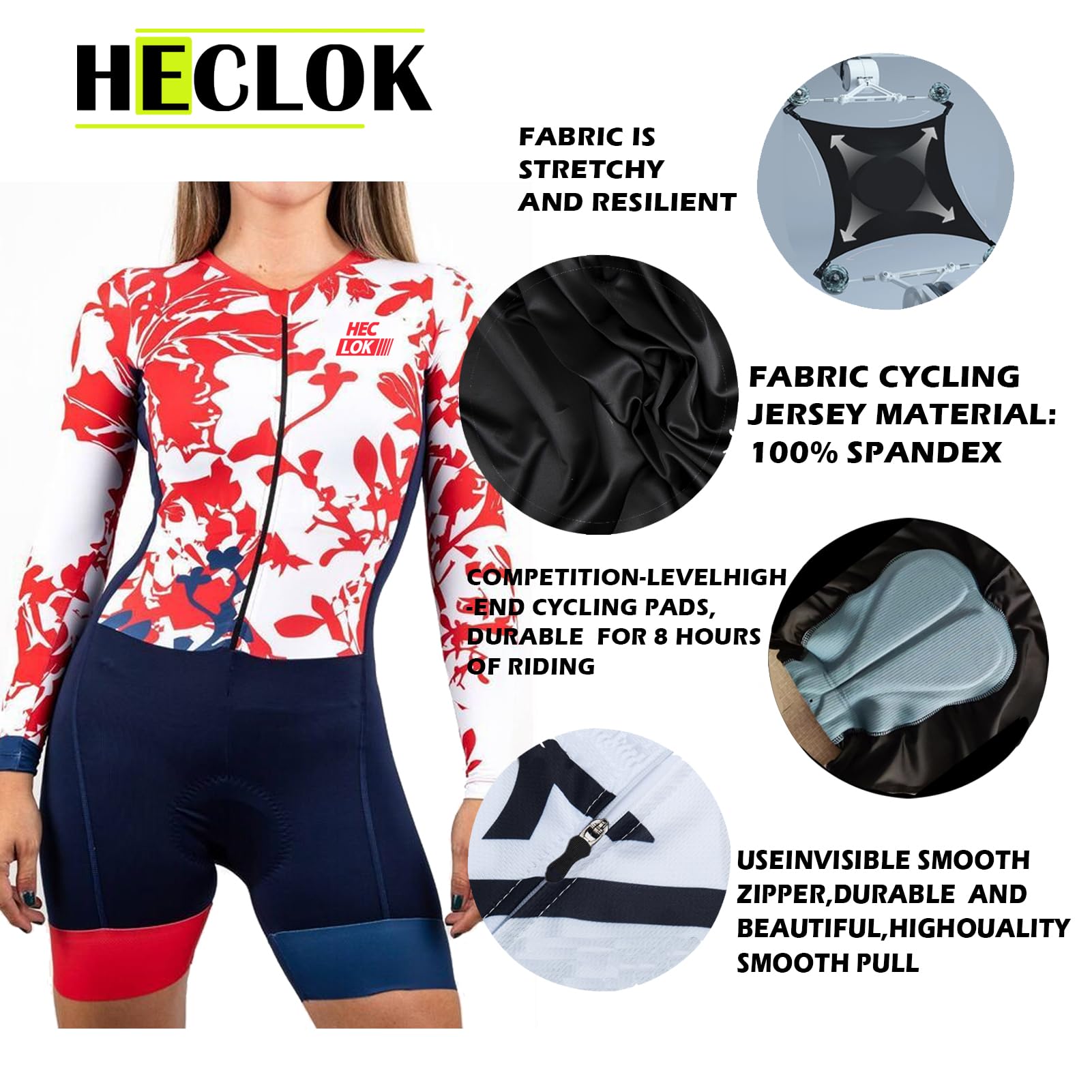 Combinaison Cyclisme Femme Manches Longues Respirant - Triathlon Combiné Vélo Course à Pied pour Route, Une Pièce Intégral | Cuir Professionnel | Tissu Élastique Séchage Rapide | UPF 50+