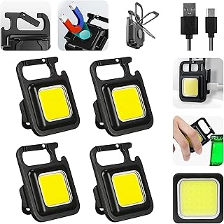 ZUOLUN COB Small Flashlight Keychain Light: 4 Pieces COB Keychain Work Light, Multifunctional Keychain Emergency Light, 4 Light Modes Rechargeable Keychain Flashlights for Camping Emergency Fishing