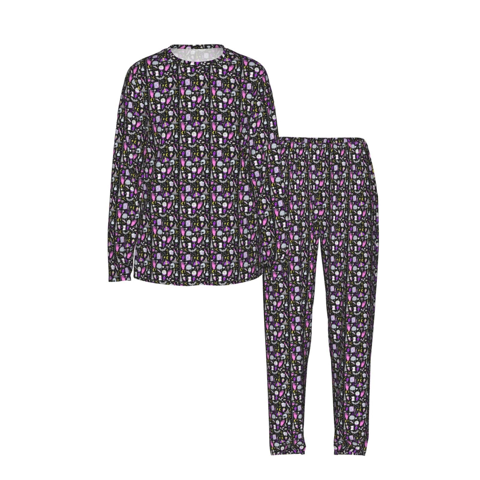 Magica Stregoneria Stregoneria Boemia Disegno Stampa Delle Donne Manica Lunga Set Pigiama Abbinamento Morbido Elastico Coulisse Casual Daywear