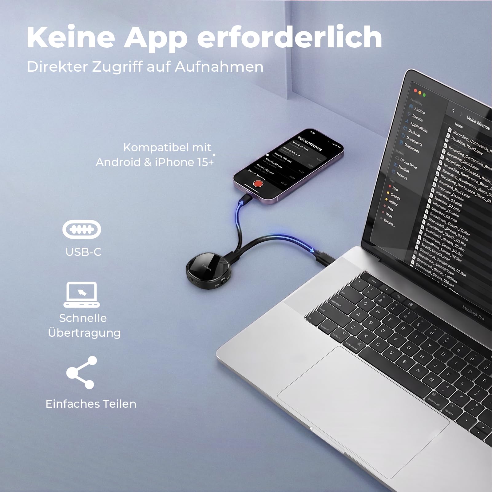 Kentfaith Mini Grabadora de Voz Magnética 128GB | Activación por Voz, Reducción de Ruido DSP, 25H de Batería, Grabadora Digital USB-C para Reuniones, Clases e Entrevista