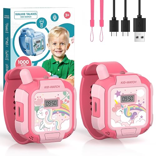 Toys for Girls Ages 3+, Rechargeable Walkie Talkies Handsfree for Kids, Wearable Unicorn Watch, 3274FT Range for Indoor & Outdoor Play, Birthday Gifts for Girls (Pink)