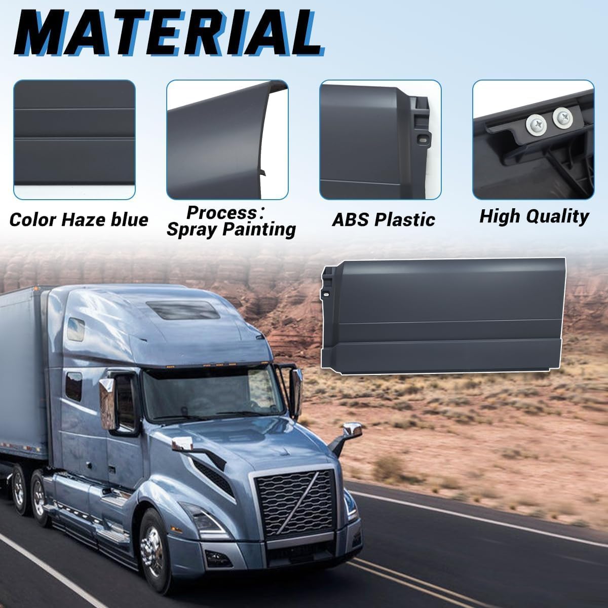 Left Black Middle Fairing Panel 66" Made of ABS Plastic Compatible with Volvo VNL 2018+