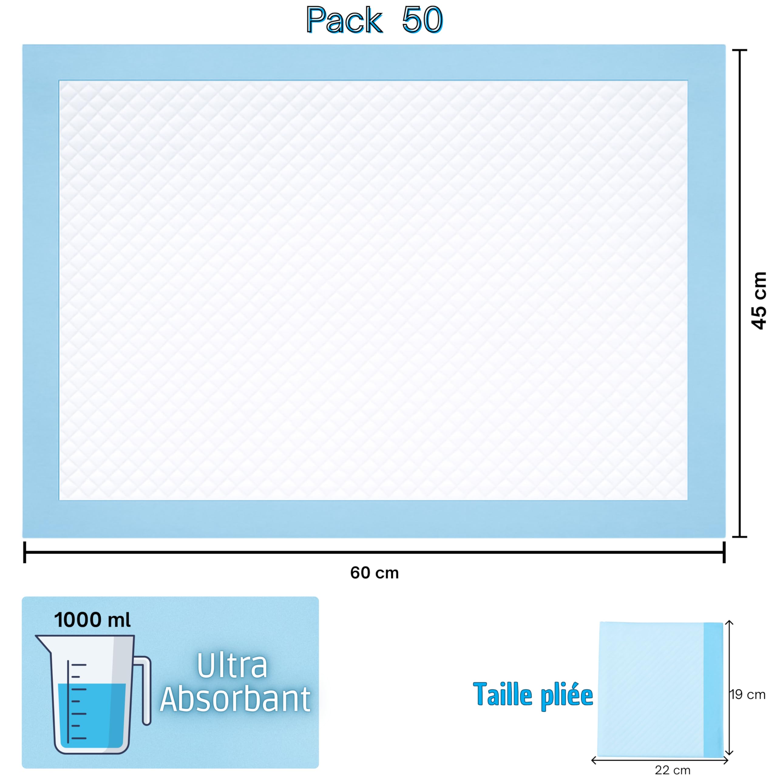 HA NOVA – Alèses jetables bébé 45x60 cm, matelas à langer bébé, Lot de 50 – Ultra absorbantes, imperméables et hypoallergéniques – Protection lit bébé, table à langer et poussette
