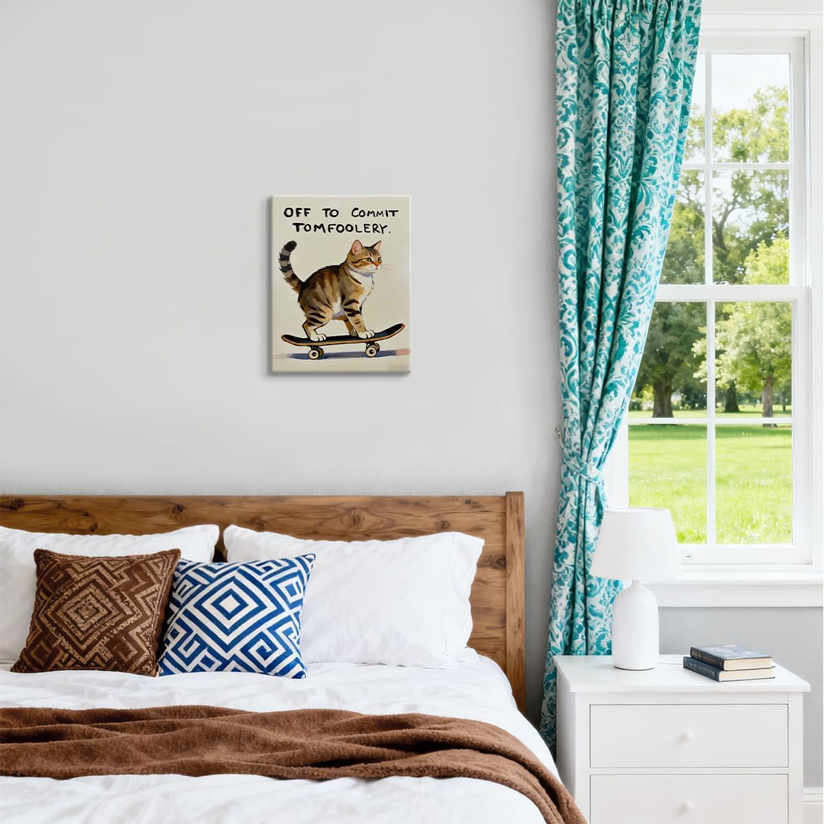 WOXZQ Funny Tabby Cat Skateboard Tomfoolery Quote Canvas Wall Art 8x10inch image 3