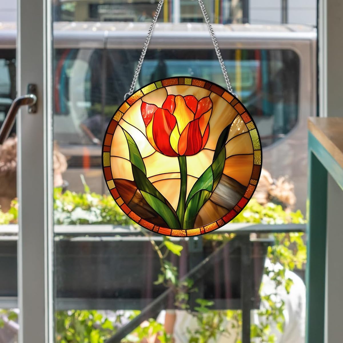 HOTIYOK Tulip Acrylic Stained Window Hanging Flowers Kitchen Wall Decor, Ideal Housewarming Gift, Home Decor for Women Grandma Wife Teacher