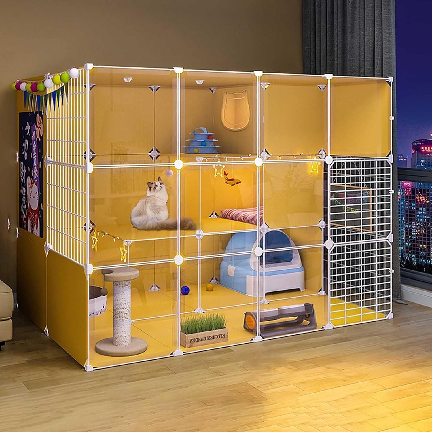 Large Indoor Cat Cage with Litter Box, Detachable Metal Wire Cat Playpen & Kennel for Balcony, DIY Exercise Place for 1-4 Cats(Package a,140X90X105CM)