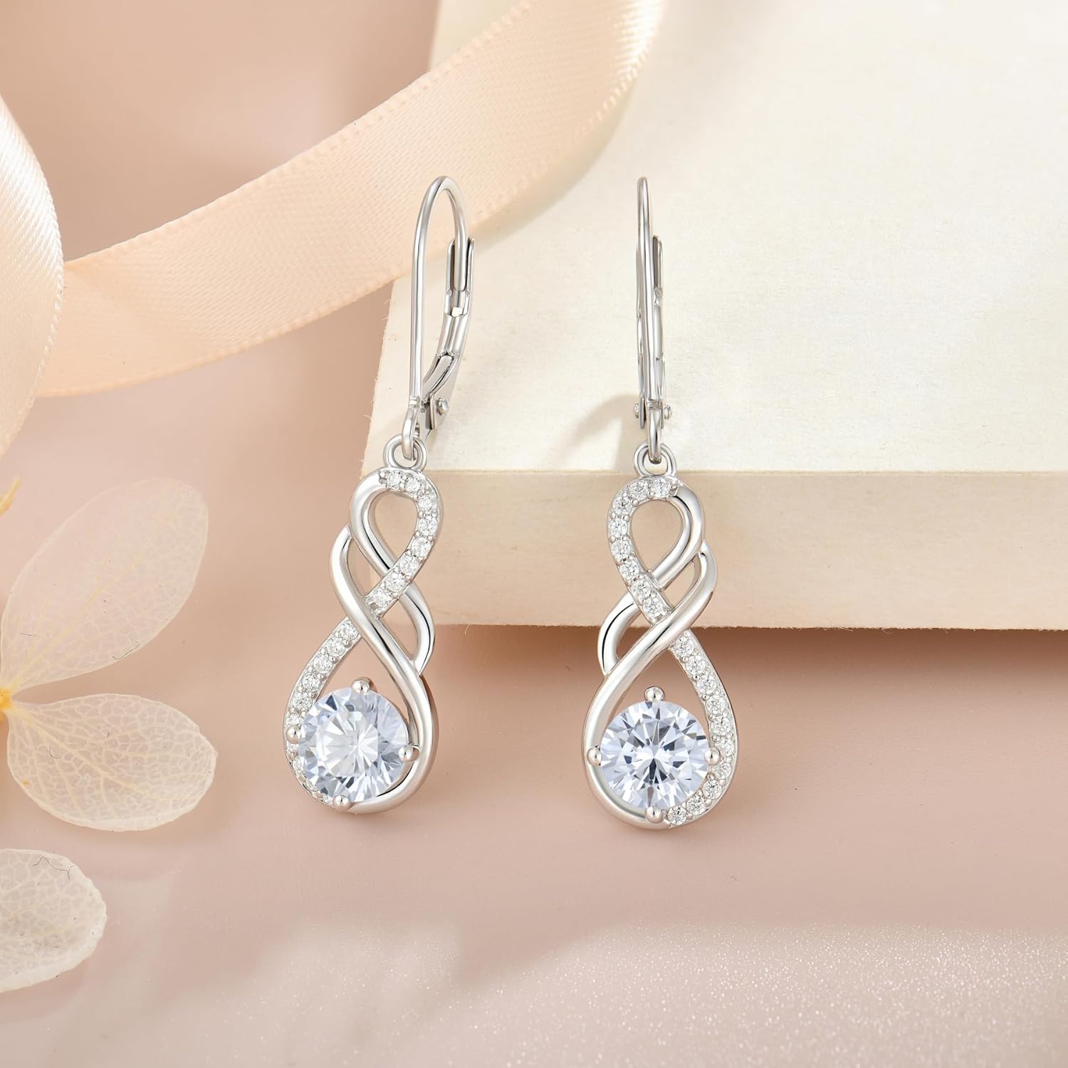 Gemstone Infinity Earrings for Women, S925 Sterling Silver Round cut Zircon Earring Birthstone Jewelry Gift for Her - Image 4