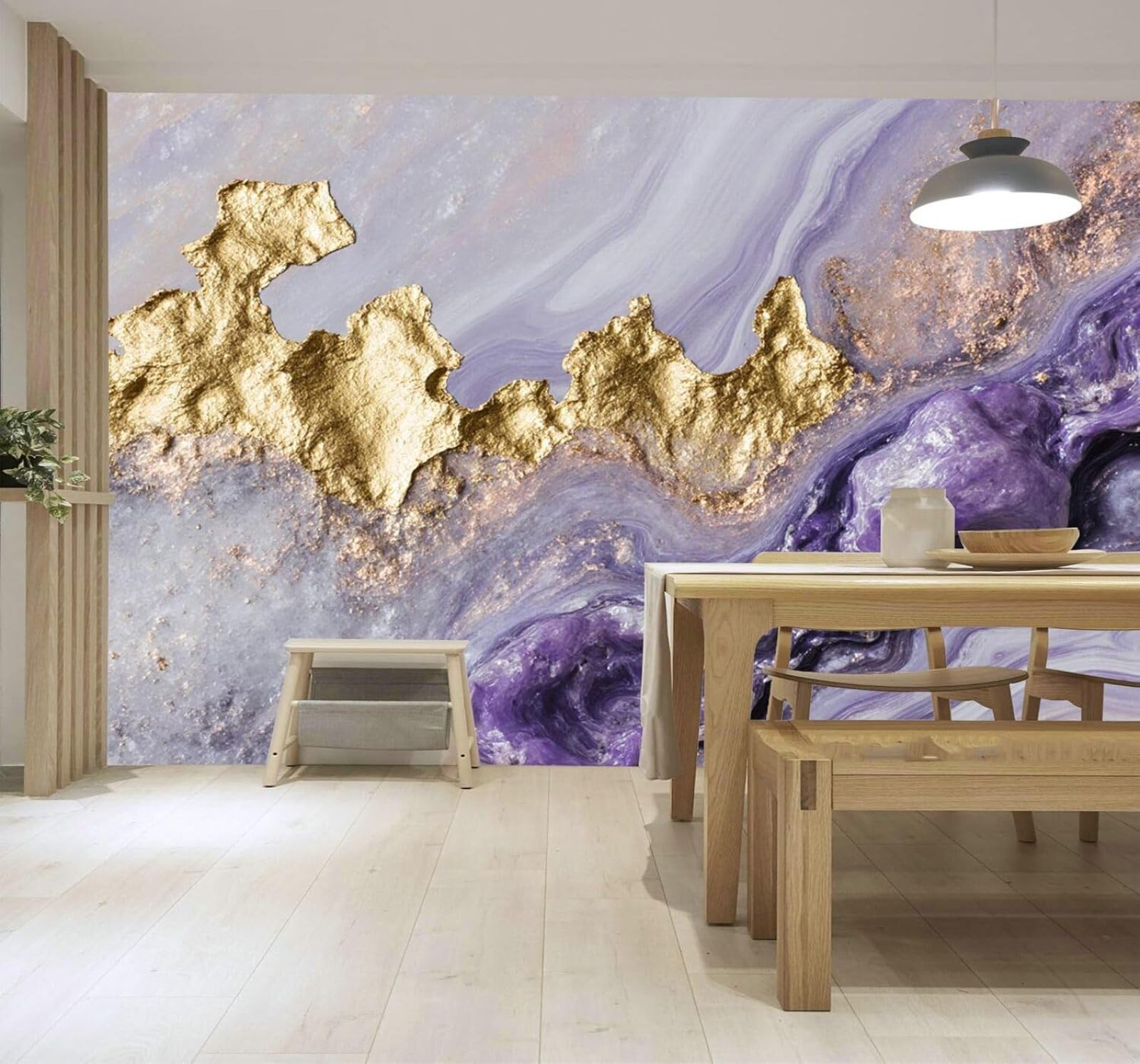 XLMING Abstract Purple Gold Marble Texture Art Metallic Liquid Pattern 3D Wallpaper Silky Texture Home Study Office Grey Dining Room Sofa Bedroom Living Room TV Backdrop-200cm×140cm