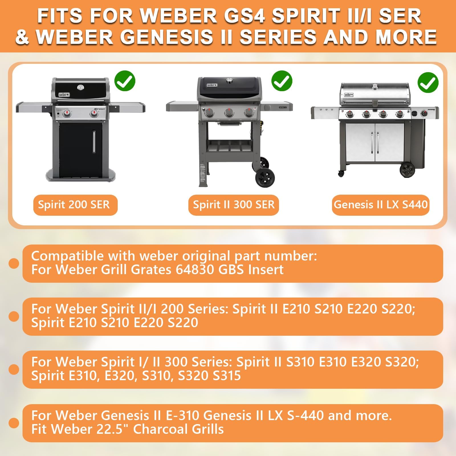 64830 Płyta grillowa do Weber Gourmet BBQ System Sear Grate do Weber GS4 Spirit II 200/300, części zamienne do Weber GS4 Genesis II E-310, II LX S-440 części i wszelkie akcesoria GBS, żeliwo, 1 szt