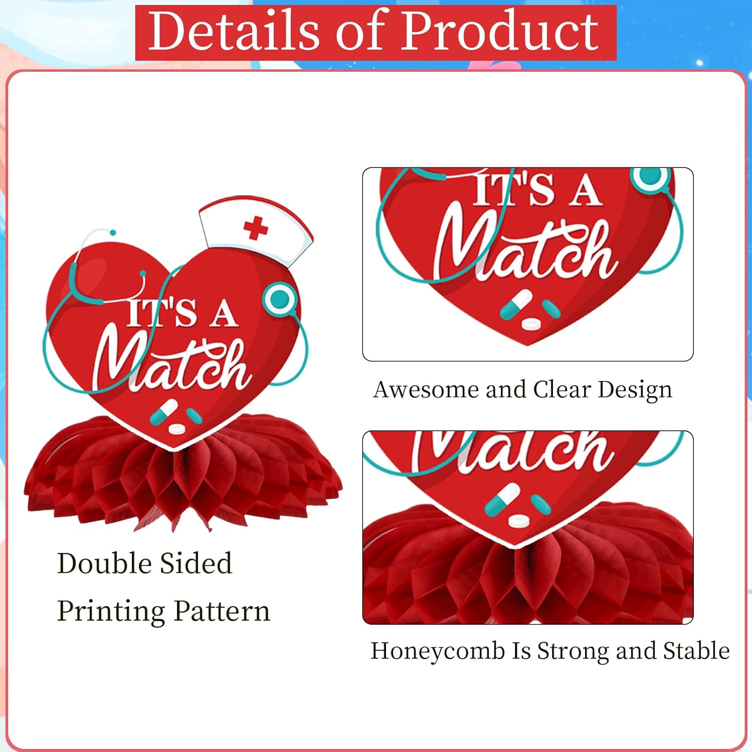 Rakuto Happy Match Day Party Decorations, 9PCS It's a Match Congrats Party Honeycomb Centerpieces Table Party Decorations, Medical School Graduation Birthday Decor Supplies for Congrats Doctor