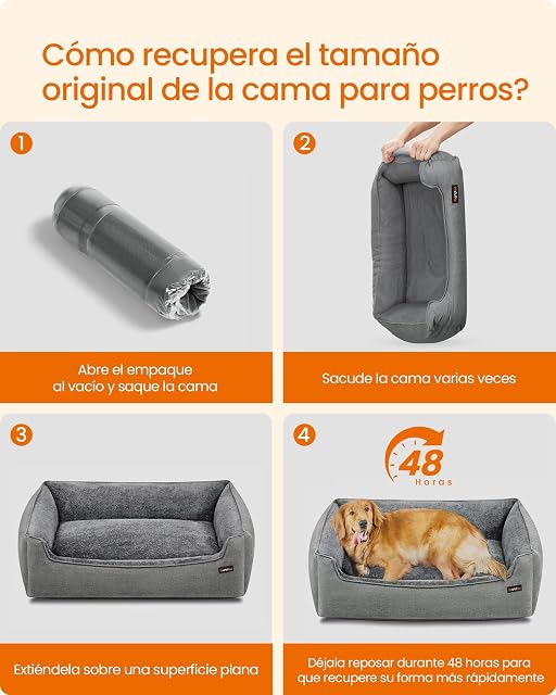 Foto 8 de 8 de Feandrea Cama para Perros, Sofá de Lino para Mascotas, Bordes Elevados, Fondo Antideslizante
