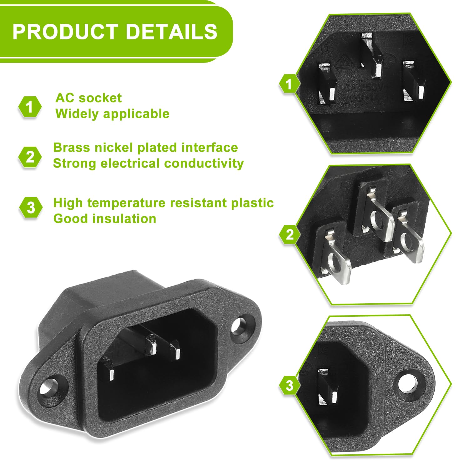 C14 Adattatore di Collegamento di Alimentazione Montaggio Pannello AC 250V 10A 3 pin IEC Modulo di Ingresso Connettore (Pack con 6 pz)