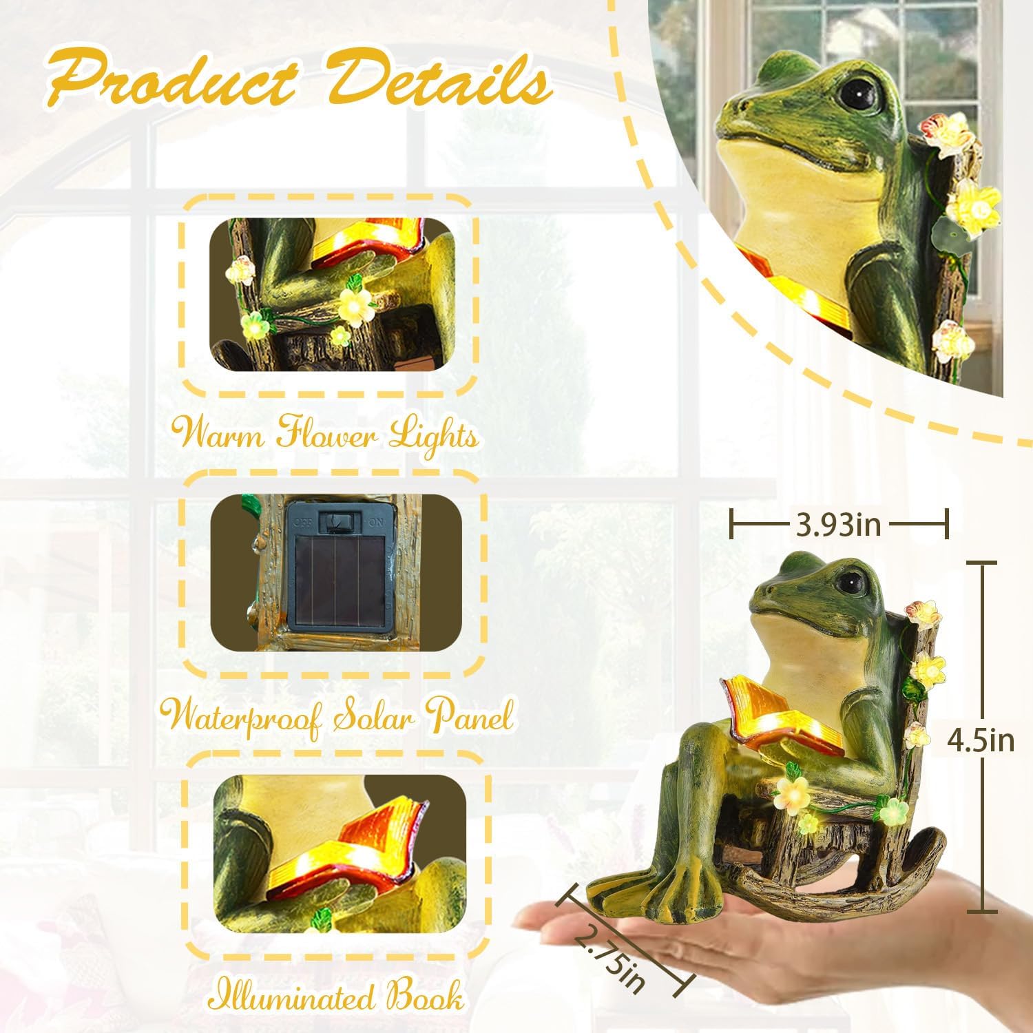 Solar Miniature Frog Garden Statues - Christmas Decorations Gift Frogs Statue Decor, Art Outdoor Figurine Lights for Patio Yard Balcony Lawn, Unique Housewarming Birthday Gifts for Women Mom Family - Image 2