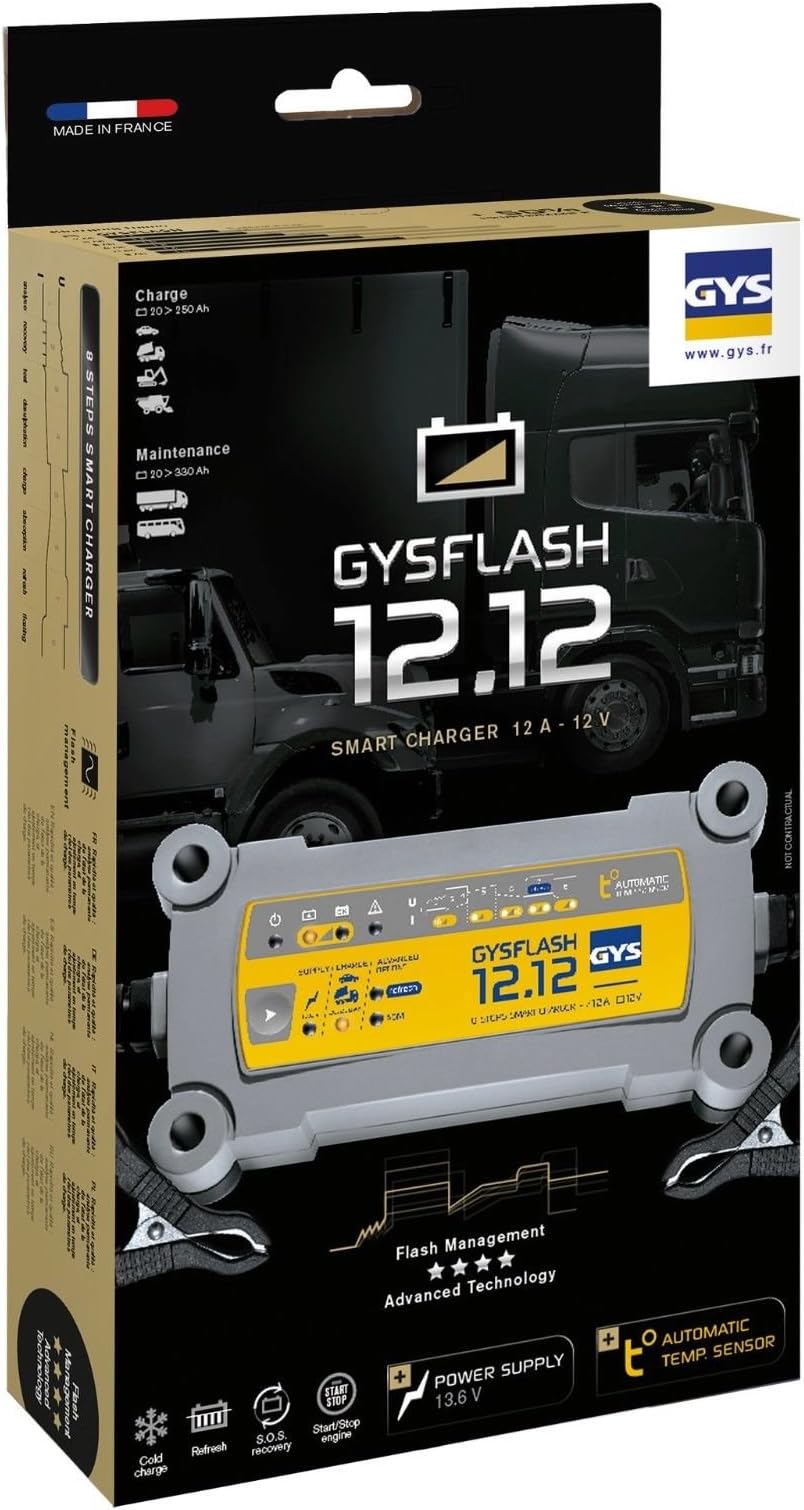GYS FLASH 12.12 12V 12A (12AMP) - Fully Automatic Intelligent 8 Steps Smart Battery Charger 20Ah - 250Ah