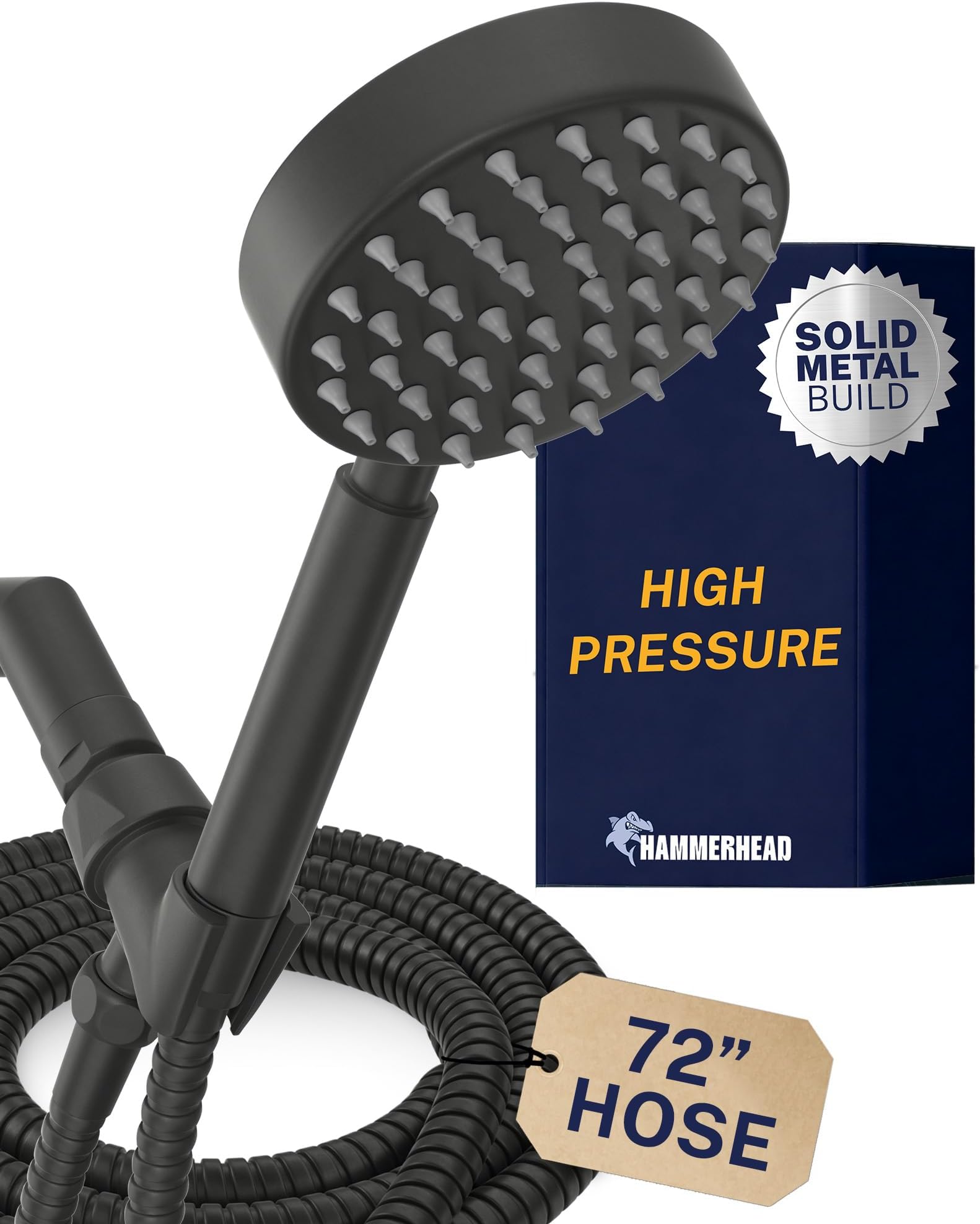 Metal Handheld Shower Head with Hose and Brass Bracket, Matte Black, High Pressure, 2.5 GPM, Removable Hand Shower, 1.8 m Long, Flexible Extension, Adjustable Spray Rod Bracket, 1.8 m
