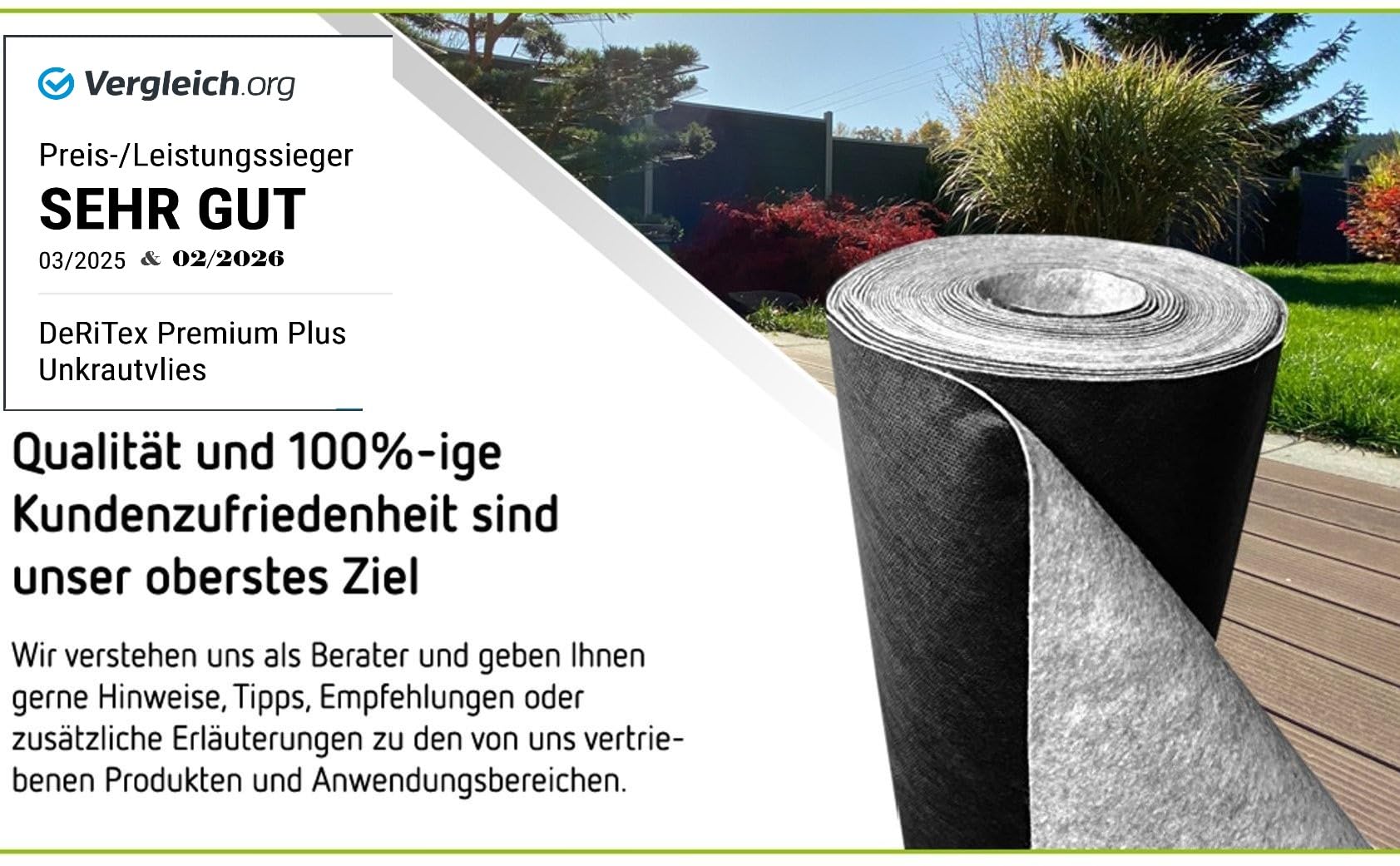 180 g/m² - Unkrautvlies BZW. Unkrautschutzvlies „Premium Plus“ (L) 25 m x (B) 1,0 m = 25m²