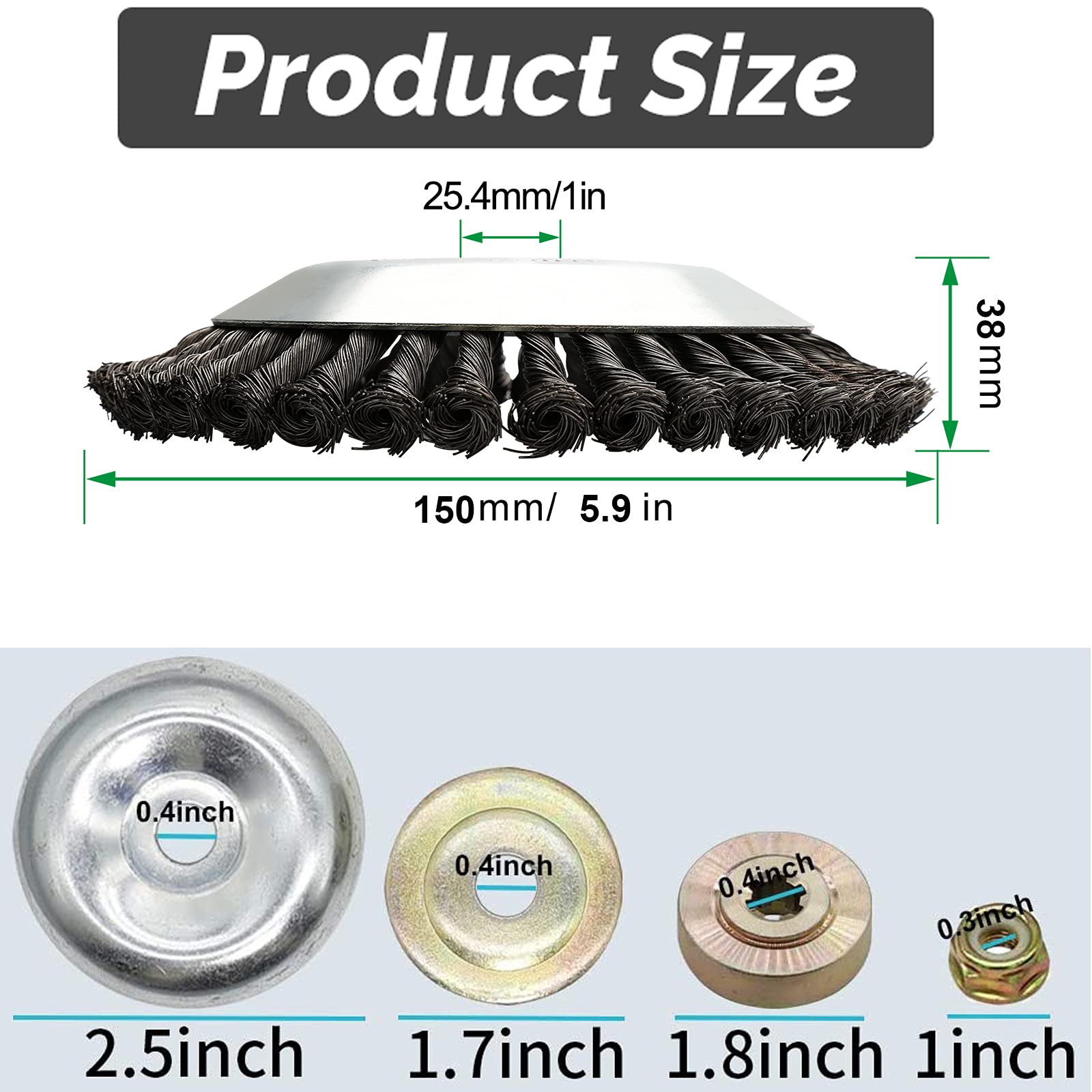 Cabezal Desbrozadora Universal Cepillo Desbrozadora Malas Hierbas Acero - Cono 150mm Con 4 Adaptadores Cepillo Cesped Artificial