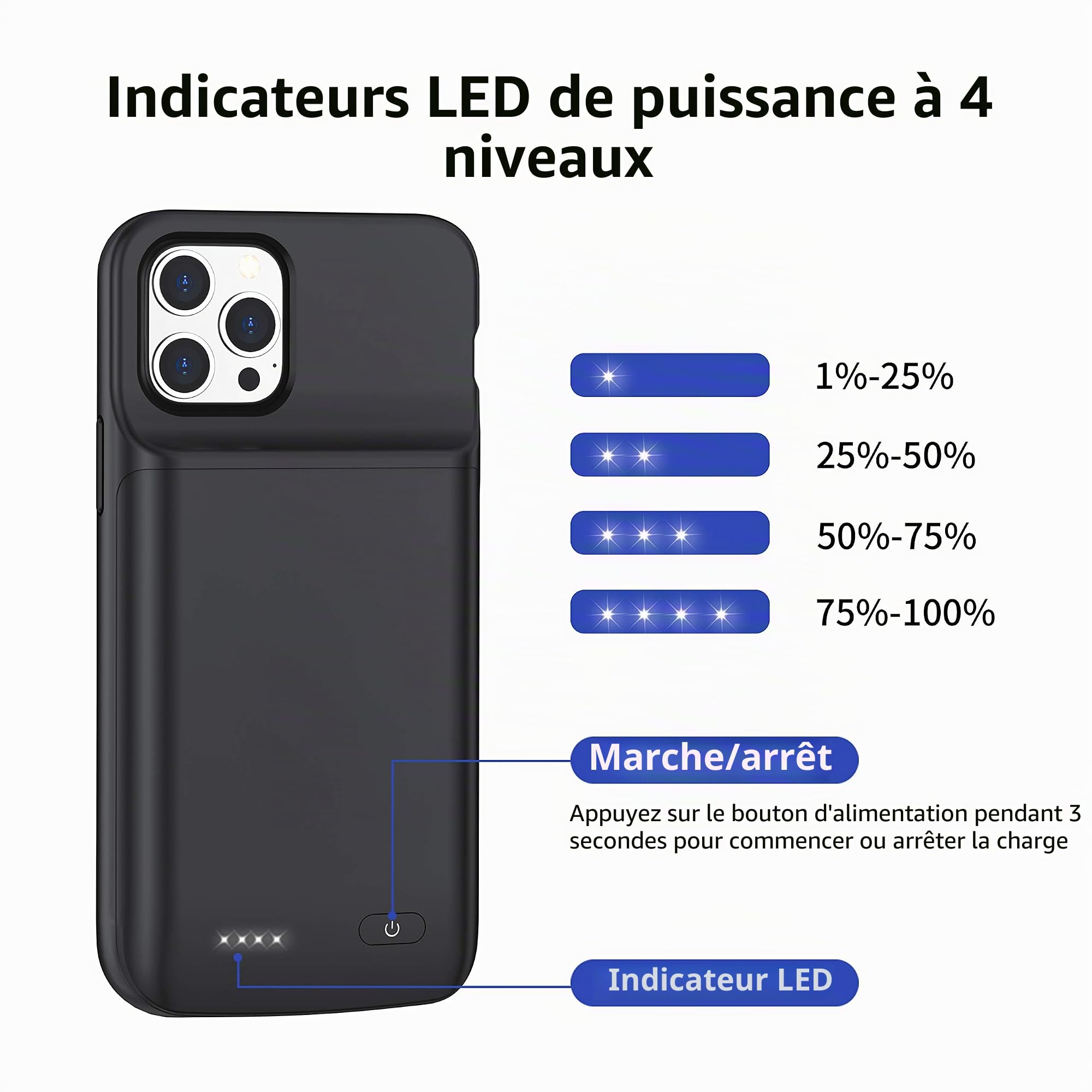 Coque de batterie pour iPhone 13 Mini, 6800 mAh ultra fine, portable, coque de protection intelligente, compatible avec iPhone 13 Mini/12mini (5,4") Chargeur de batterie étendue rechargeable