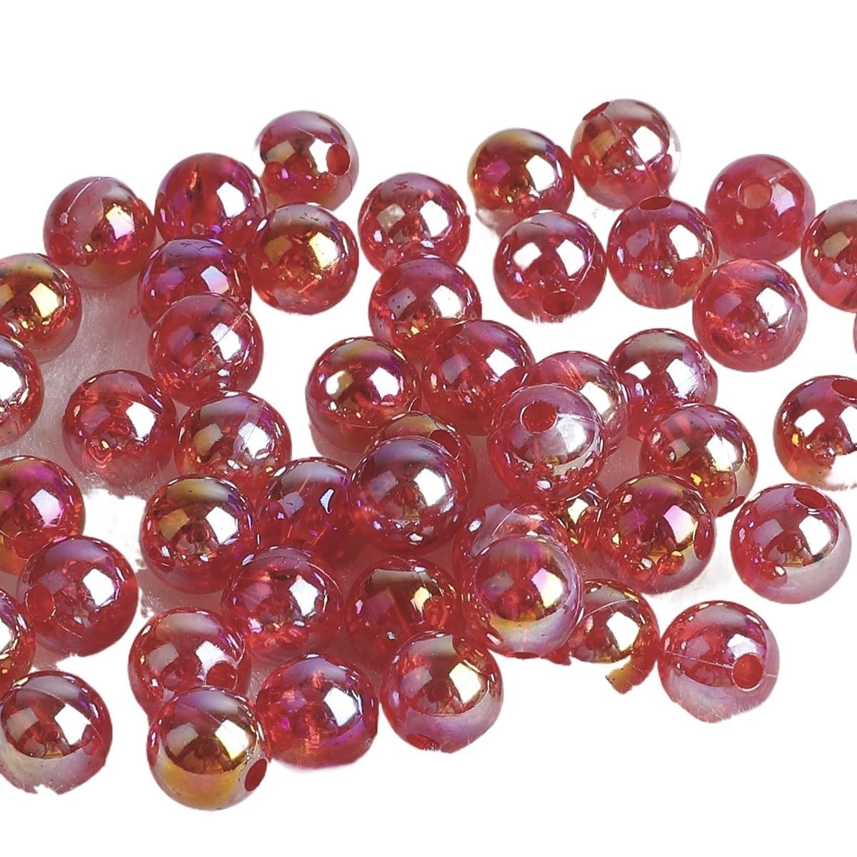 JINFEUGE 6/8/10Mm Loose Acrylic Beads Rainbow Ab Color Round Clear Beads,for Jewelry Making DIY Bracelet Necklace Earrings/Red/6Mm 100Pcs